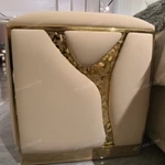 Warm Yellow Bed Bench with Hammered Gold Stainless Steel Branch Inlays